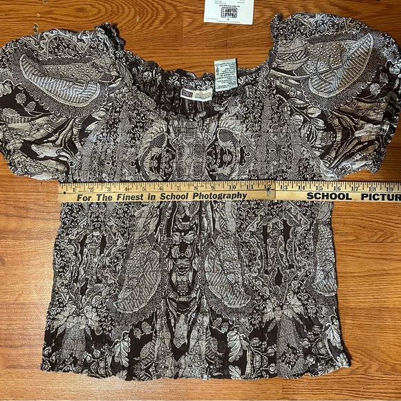 Vintage Faded Glory Y2K Top Size L Forest Fairy Grunge Babydoll Scrunched Brown - Picture 12 of 13